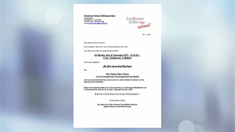 Adventsfeier der Senioren Union Dithmarschen Adventsfeier der Senioren Union Dithmarschen